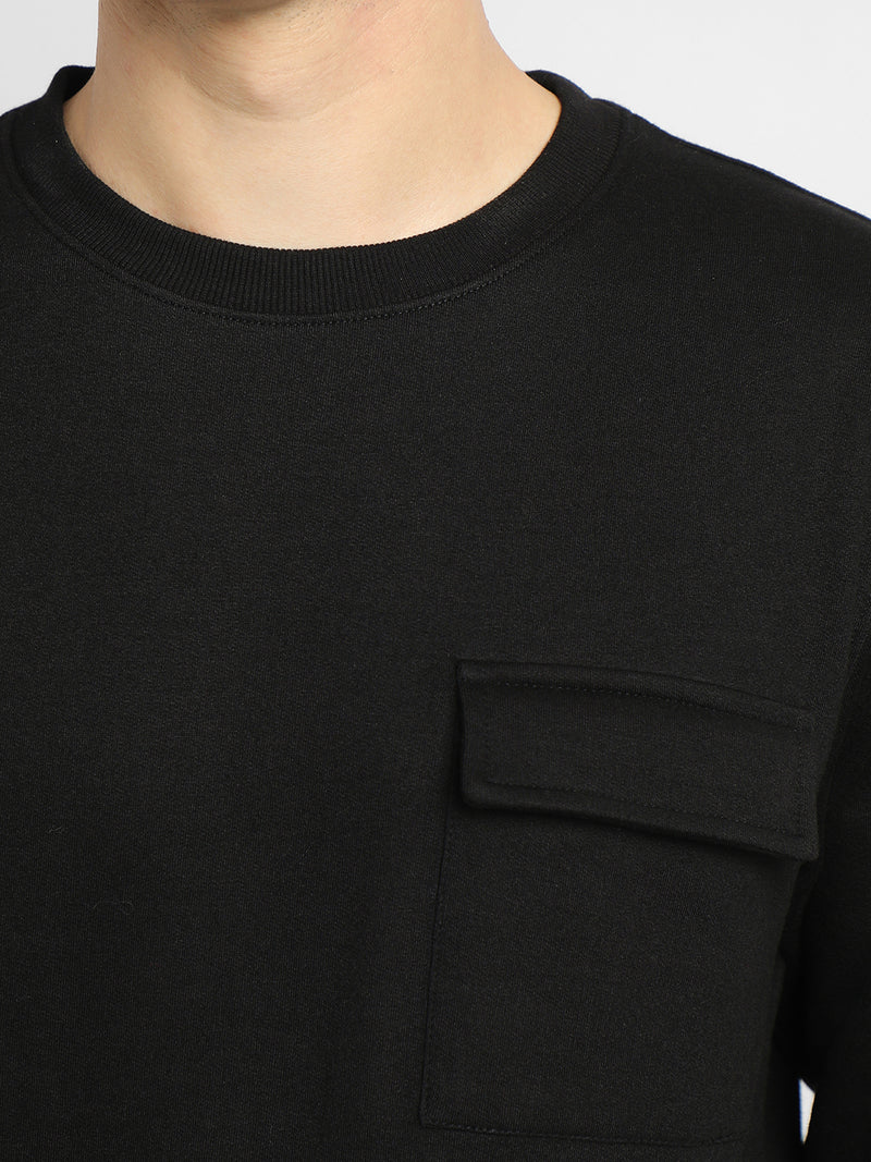 Dennis Lingo Men's Mock Neck Regular Fit Solid Patch Pocket Black Sweatshirt