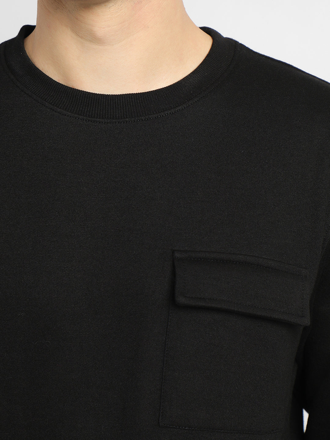 Dennis Lingo Men's Black Mock Neck Full Sleeves Round Neck Sweatshirt