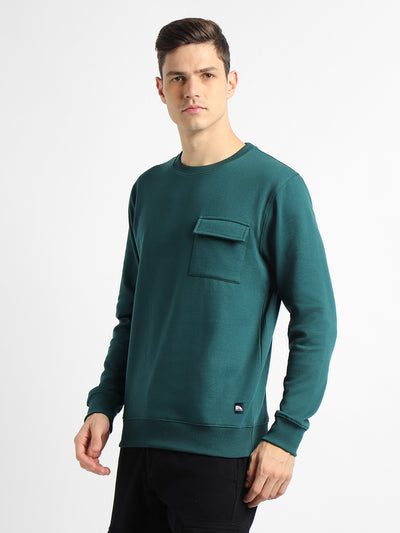 Men's Mock Neck Regular Fit Solid Patch Pocket Teal Sweatshirt