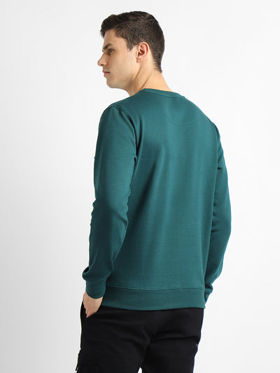 Men's Mock Neck Regular Fit Solid Patch Pocket Teal Sweatshirt