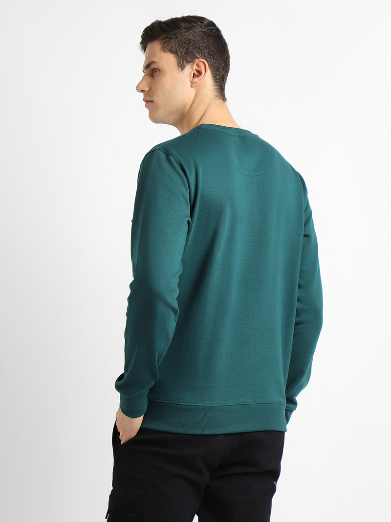 Men's Mock Neck Regular Fit Solid Patch Pocket Teal Sweatshirt