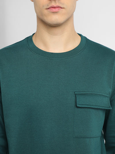Dennis Lingo Men's Mock Neck Regular Fit Solid Patch Pocket Teal Sweatshirt