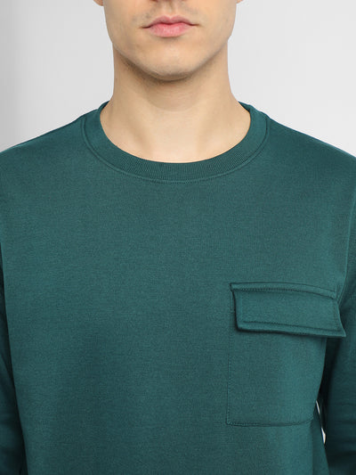 Men's Mock Neck Regular Fit Solid Patch Pocket Teal Sweatshirt