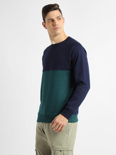 Dennis Lingo Men's Mock Neck Regular Fit Colourblock Navy Sweatshirt