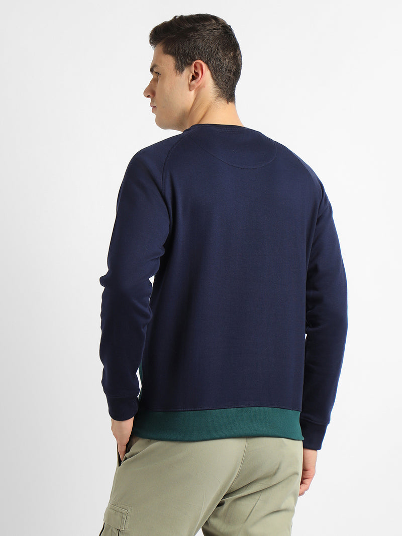 Dennis Lingo Men's Mock Neck Regular Fit Colourblock Navy Sweatshirt