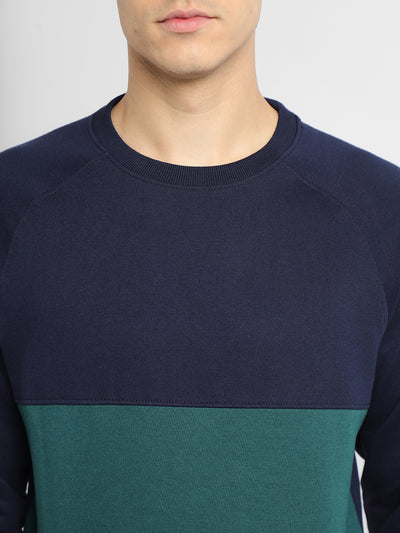 Dennis Lingo Men's Mock Neck Regular Fit Colourblock Navy Sweatshirt