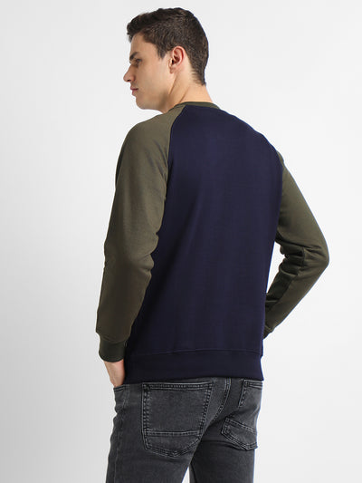 Dennis Lingo Men's Mock Neck Regular Fit Colourblock Olive Sweatshirt