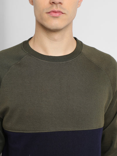 Dennis Lingo Men's Mock Neck Regular Fit Colourblock Olive Sweatshirt