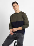 Dennis Lingo Men's Mock Neck Regular Fit Colourblock Olive Sweatshirt