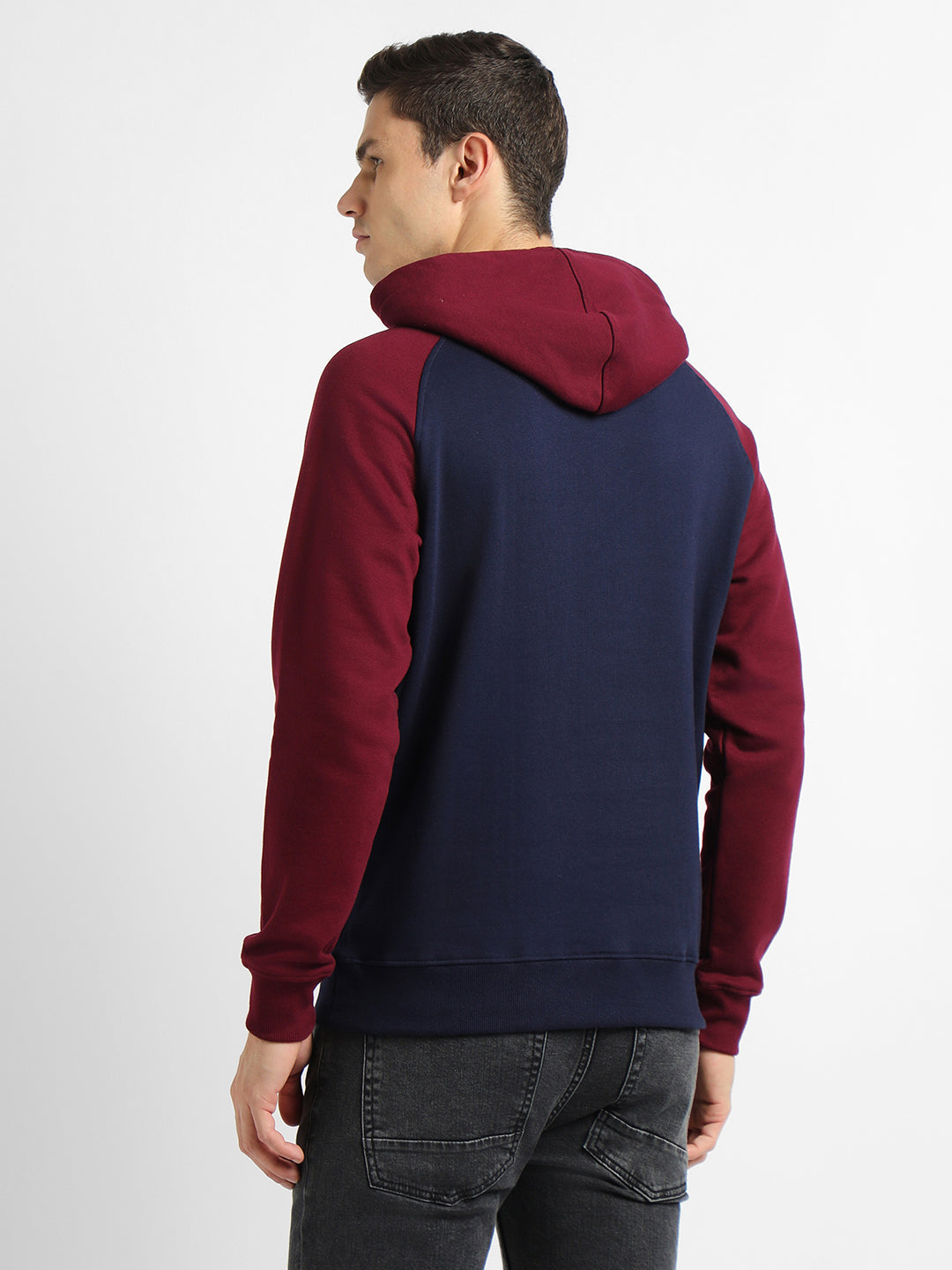Men's Navy Colourblocked Full Sleeves Hoodie
