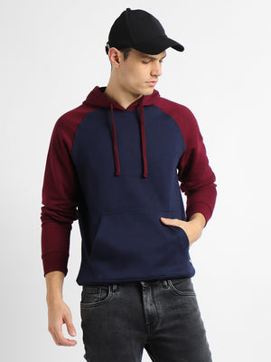 Men's Navy Colourblocked Full Sleeves Hoodie