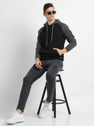 Men's Black Colorblock Hooded Sweatshirt