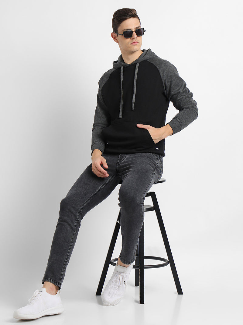 Men's Black Colorblock Hooded Sweatshirt