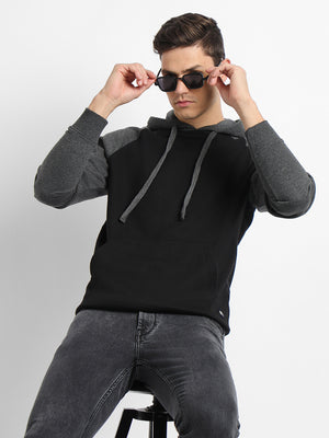 Men's Black Colourblocked Full Sleeves Hoodie