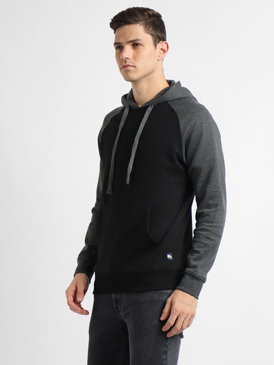 Men's Black Colorblock Hooded Sweatshirt