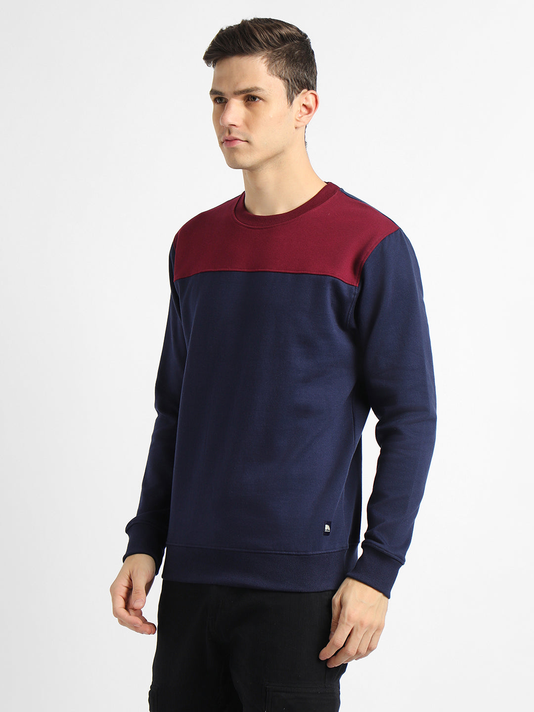 Dennis Lingo Men's Mock Neck Regular Fit Colourblock Navy Sweatshirt