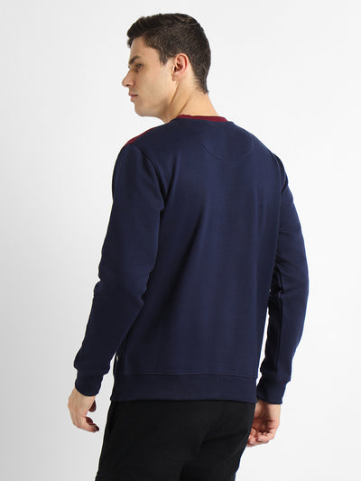 Dennis Lingo Men's Mock Neck Regular Fit Colourblock Navy Sweatshirt