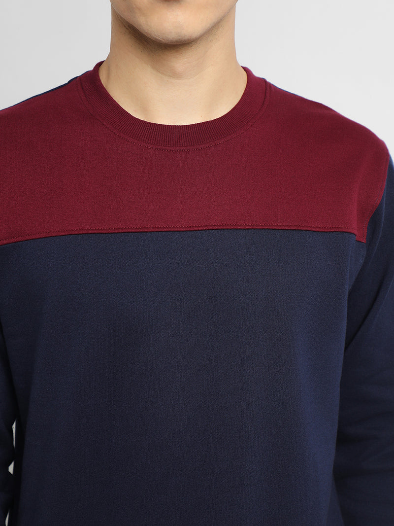 Dennis Lingo Men's Mock Neck Regular Fit Colourblock Navy Sweatshirt