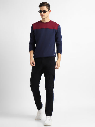 Dennis Lingo Men's Mock Neck Regular Fit Colourblock Navy Sweatshirt