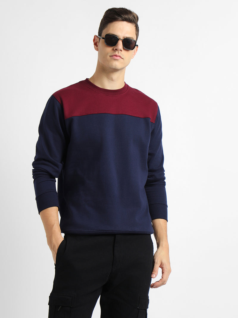 Dennis Lingo Men's Mock Neck Regular Fit Colourblock Navy Sweatshirt