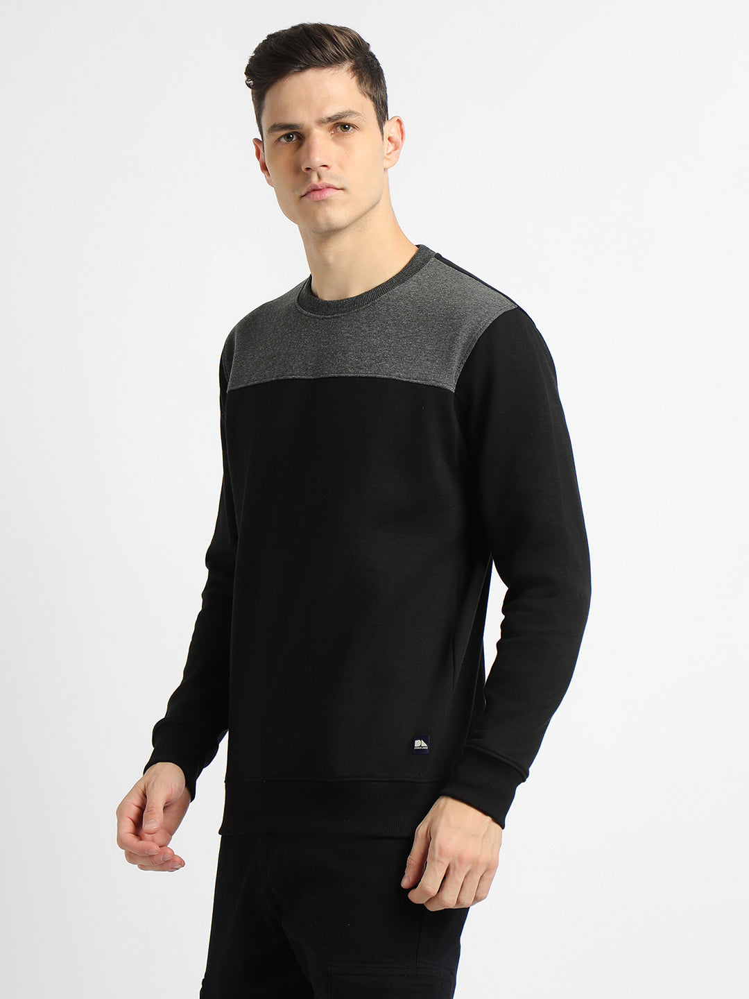 Dennis Lingo Men's Mock Neck Regular Fit Colourblock Black Sweatshirt