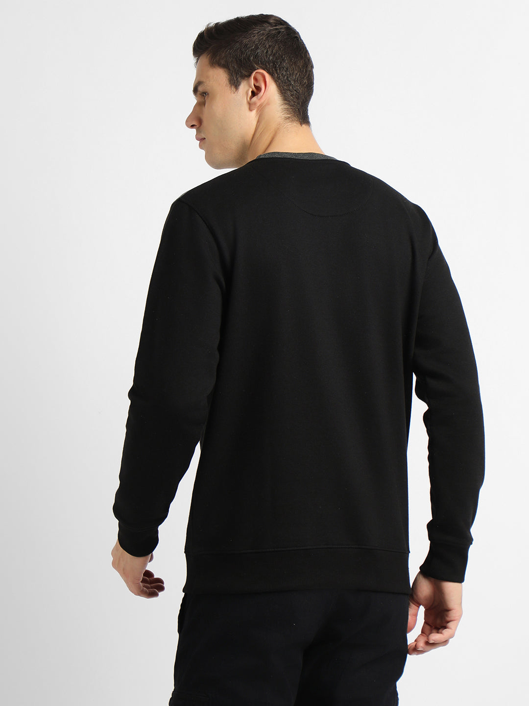 Dennis Lingo Men's Mock Neck Regular Fit Colourblock Black Sweatshirt