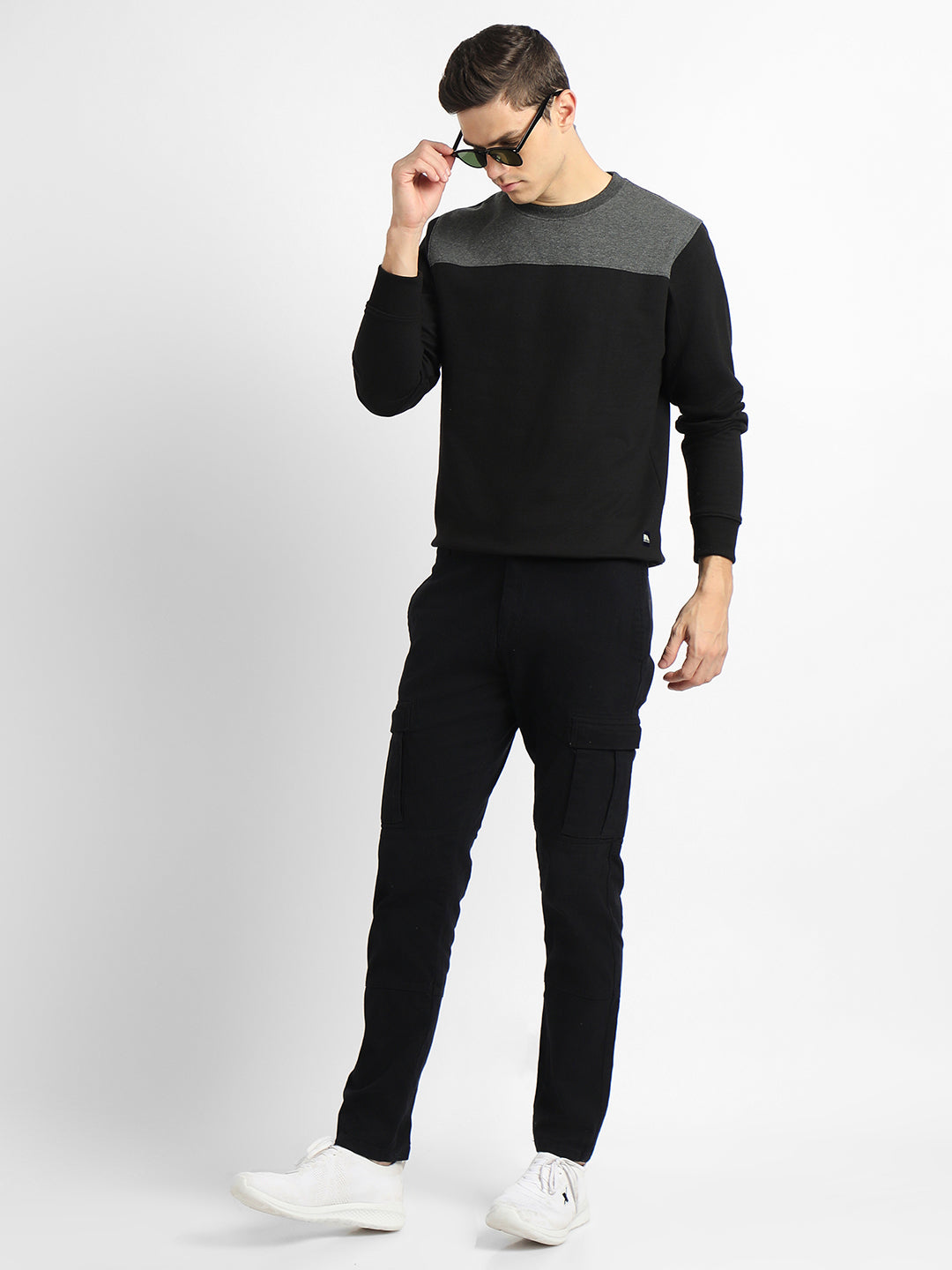 Dennis Lingo Men's Mock Neck Regular Fit Colourblock Black Sweatshirt