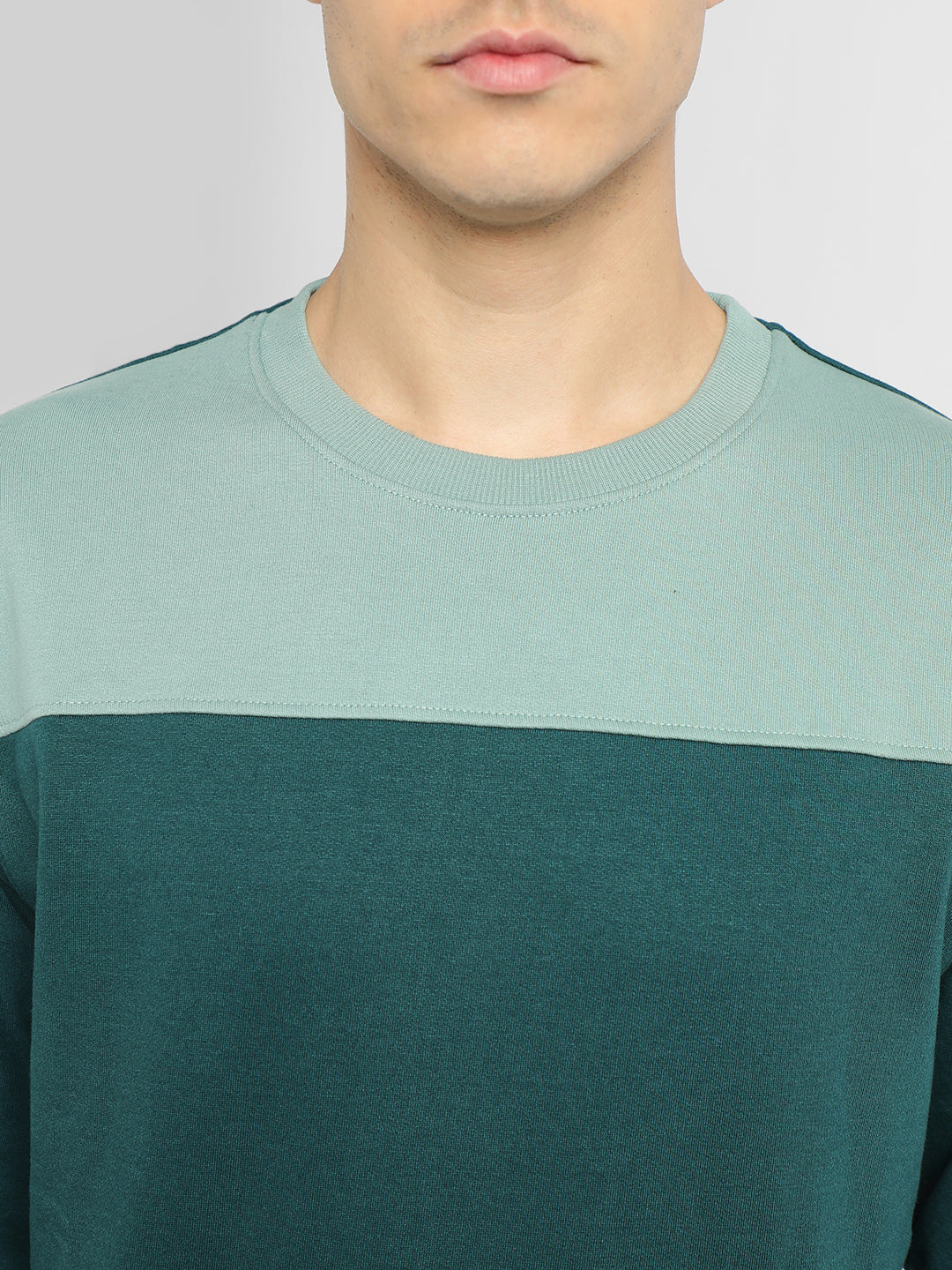 Men's Round Neck Regular Fit Colourblock Teal Sweatshirt