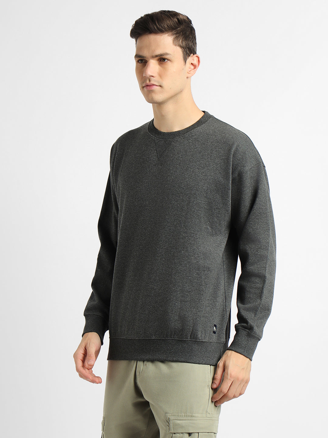 Men's Mock Neck Relaxed Fit Solid Dark Grey Sweatshirt
