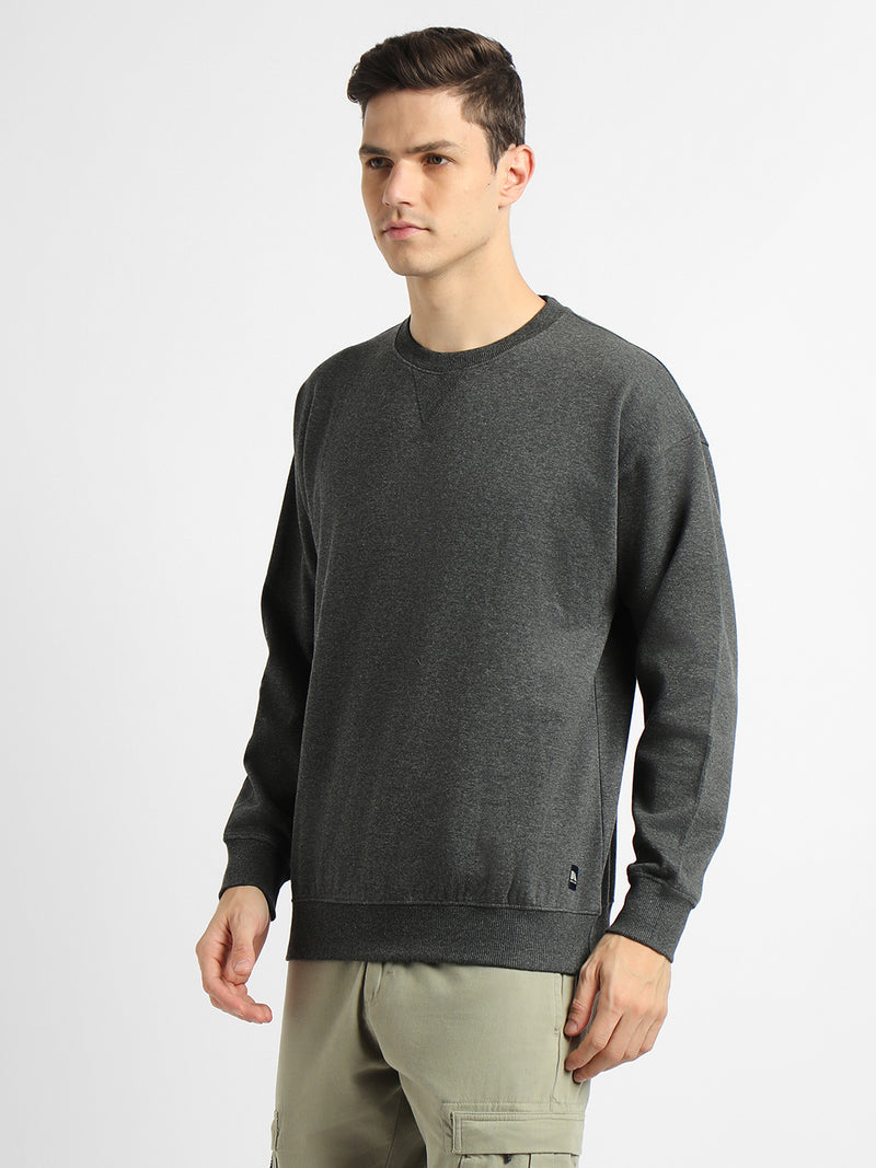 Dennis Lingo Men's Mock Neck Relaxed Fit Solid Dark Grey Sweatshirt