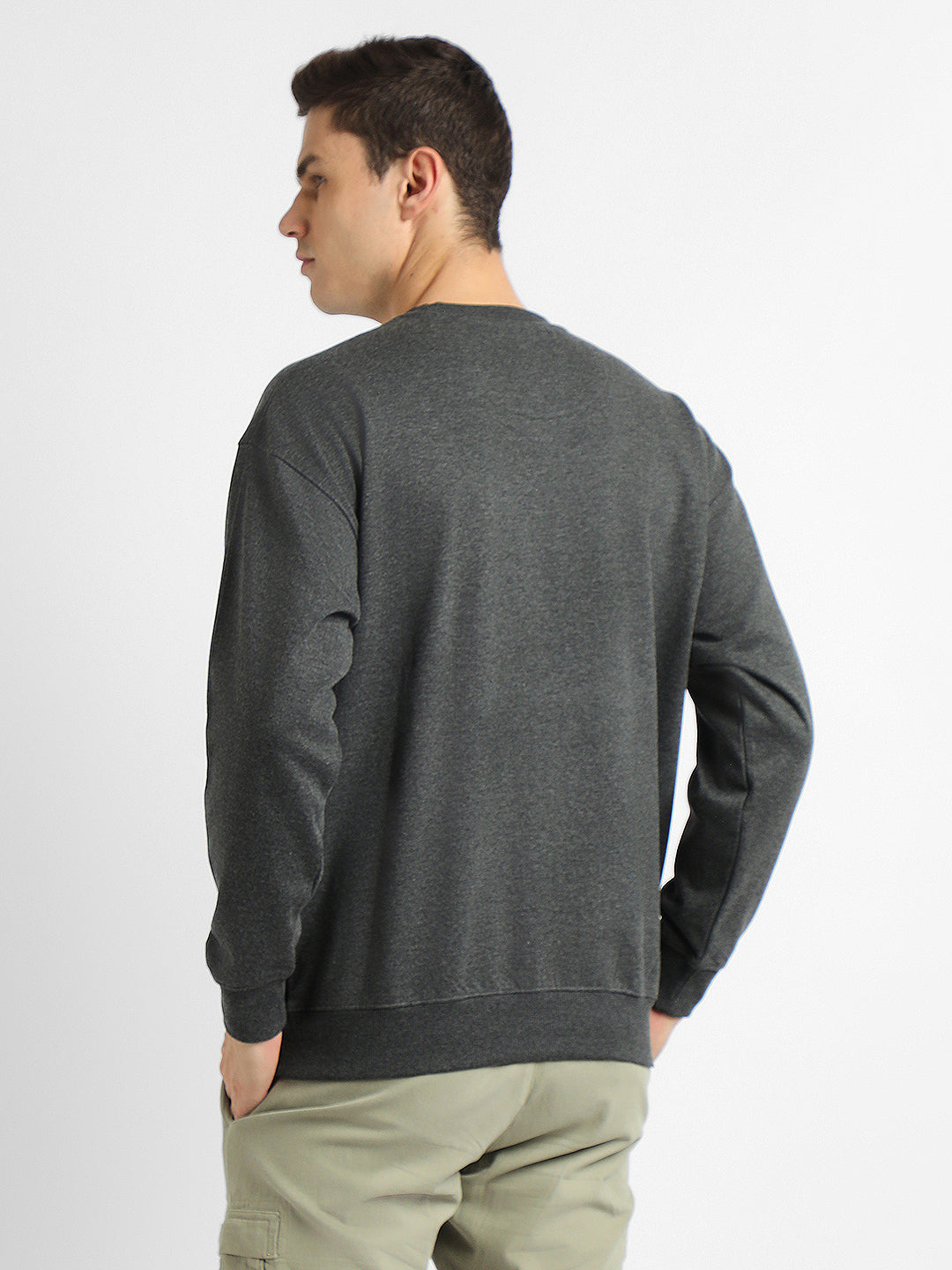 Men's Mock Neck Relaxed Fit Solid Dark Grey Sweatshirt