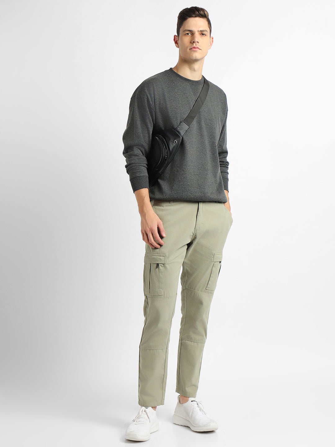 Men's Mock Neck Relaxed Fit Solid Dark Grey Sweatshirt