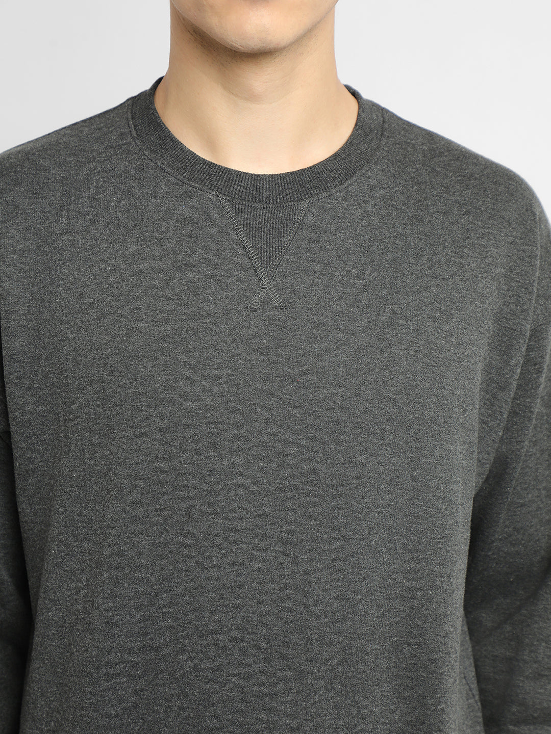 Men's Mock Neck Relaxed Fit Solid Dark Grey Sweatshirt
