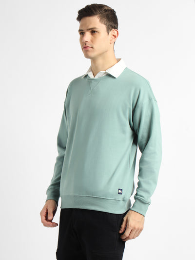 Men's Mock Neck Relaxed Fit Solid Sea Green Sweatshirt