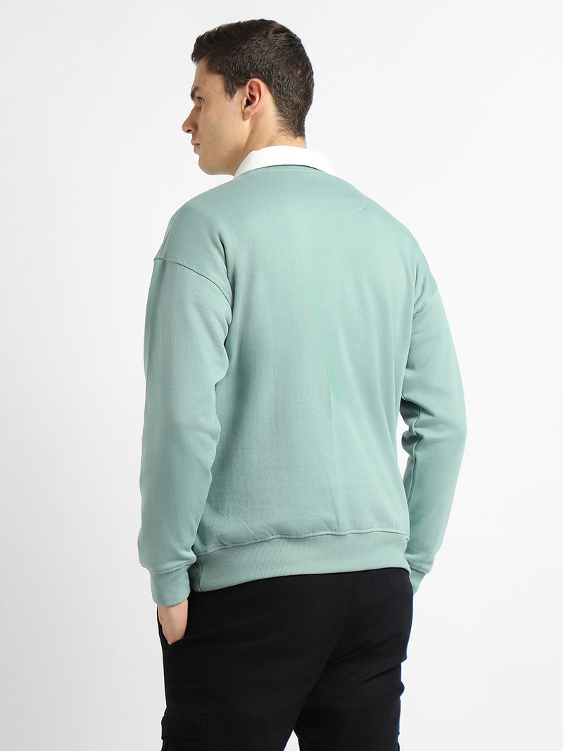 Men's Mock Neck Relaxed Fit Solid Sea Green Sweatshirt
