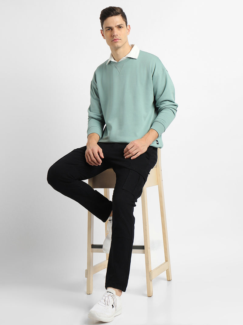 Men's Mock Neck Relaxed Fit Solid Sea Green Sweatshirt