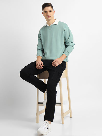 Men's Mock Neck Relaxed Fit Solid Sea Green Sweatshirt