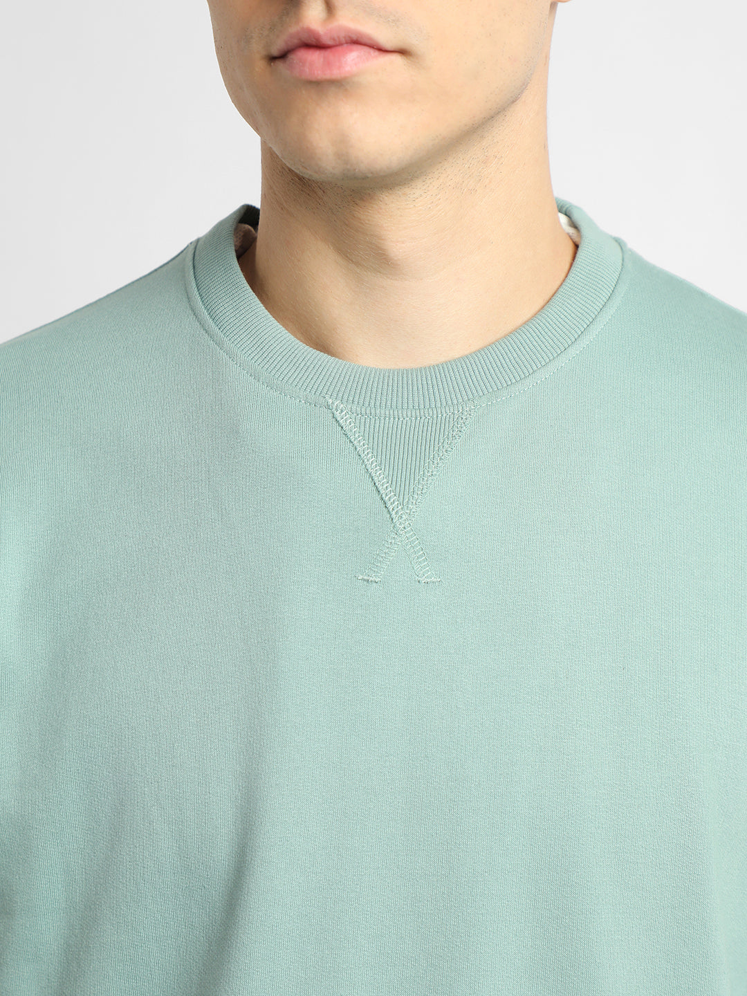 Men's Mock Neck Relaxed Fit Solid Sea Green Sweatshirt
