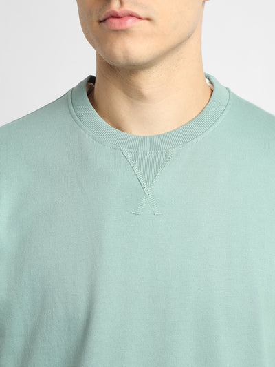 Men's Mock Neck Relaxed Fit Solid Sea Green Sweatshirt