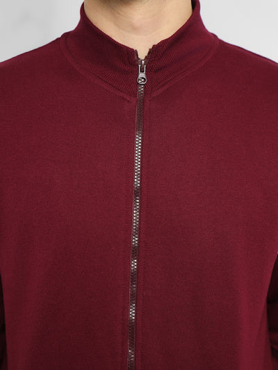 Men's Mock Neck Regular Fit Panelling Maroon Sweatshirt