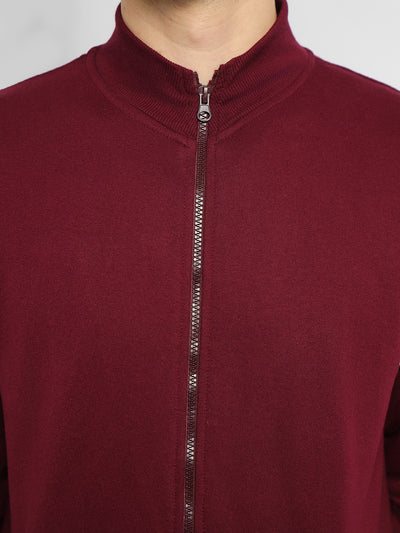 Dennis Lingo Men's Maroon Mock Neck Full Sleeves Zipper Front Sweatshirt