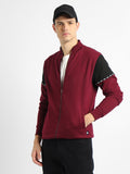 Dennis Lingo Men's Mock Neck Regular Fit Panelling Maroon Sweatshirt