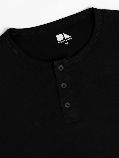 Men's Black Solid Full Sleeves Henley neck Casual T-Shirt