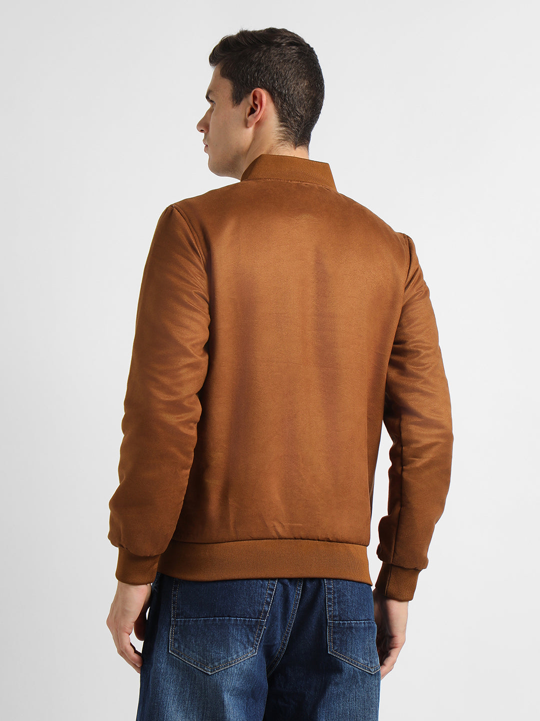 Dennis Lingo Men's Tan Solid Rib Collar Full Sleeve Light weight jacket Jackets