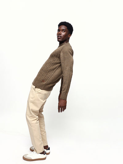 Men's Cable Knit Solid Mock Collar Pullover Sweater