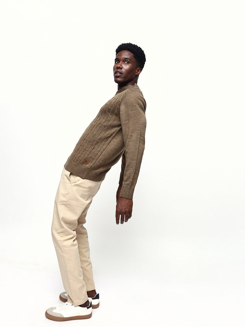 Men's Cable Knit Solid Mock Collar Pullover Sweater