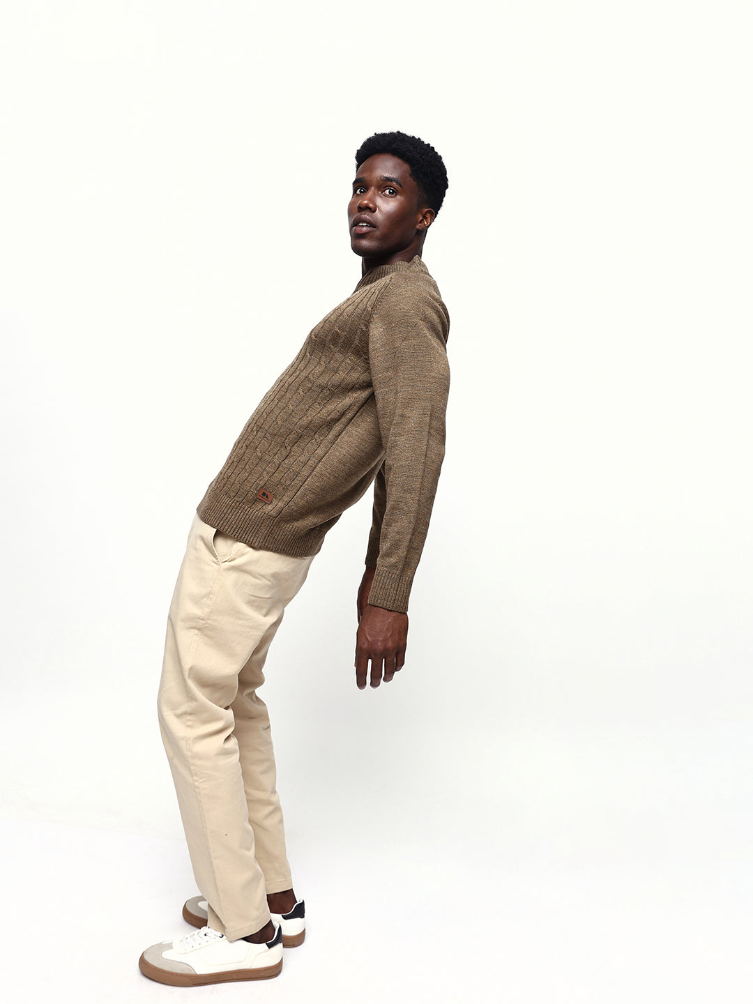 Men's Cable Knit Solid Mock Collar Pullover Sweater