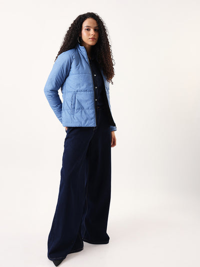 DL Woman Printed Mock Collar Reversible Puffer Jacket