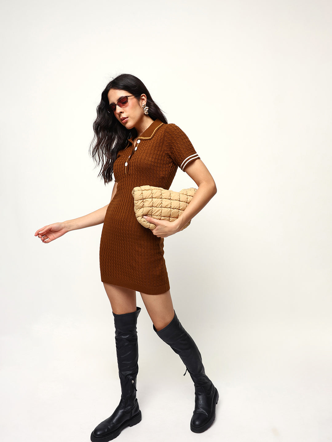 Solid Half Sleeves Spread Collar Shirt Dress