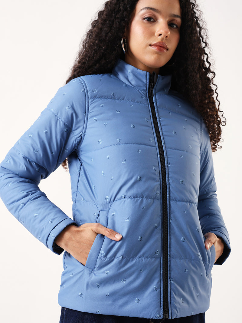 DL Woman Printed Mock Collar Reversible Puffer Jacket